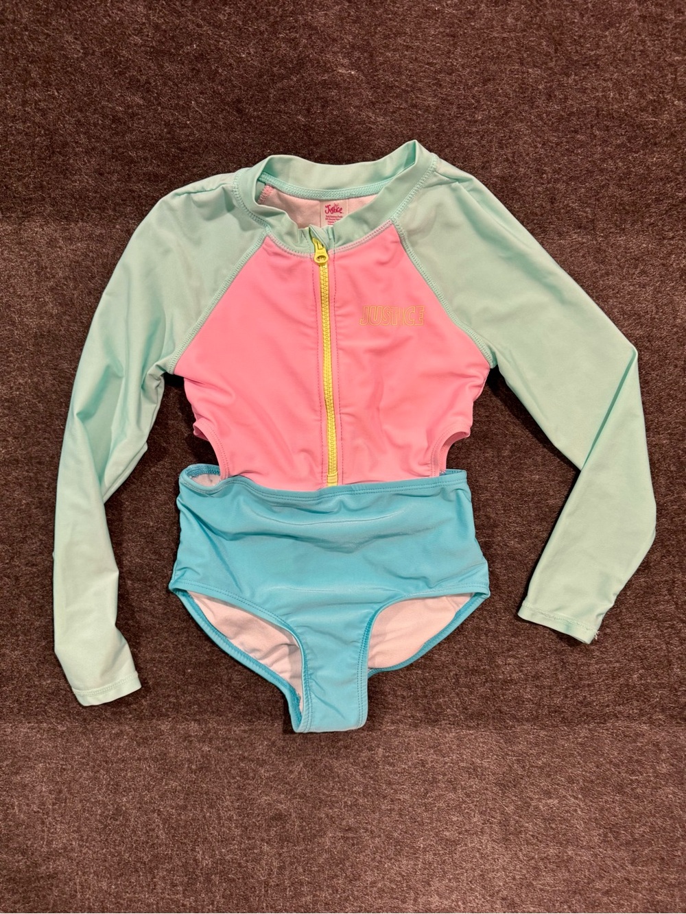 Justice Girls' Colorblock One-Piece Swimsuit - Mint, Pink, Aqua